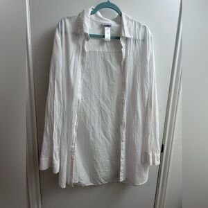 Tommy Bahama crinkle cotton beach boyfriend White Shirt. Cotton. XL. SL7
